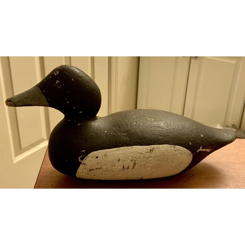 Vintage Carved &‎ Painted Wooden Duck Decoy Blue Bill Weighted Factory Decoy